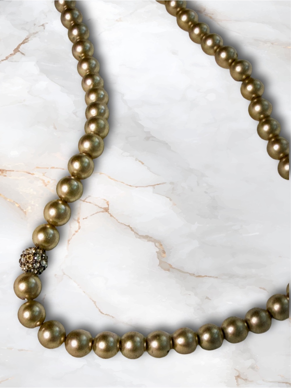 Vintage Givenchy Bronze Faux Pearl Choker Necklace Pavé Crystal Accents - Picture 5 of 17